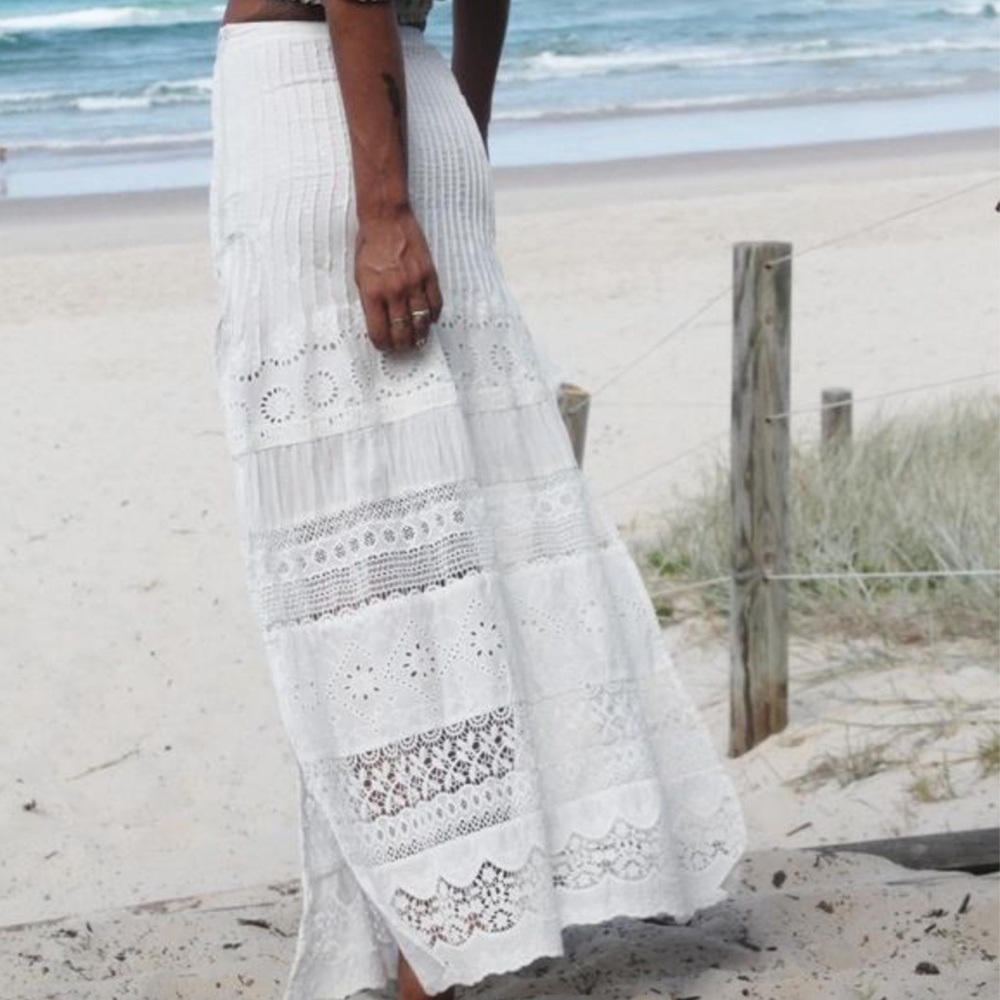 SPELL | Sahara Lace Maxi White Skirt size large